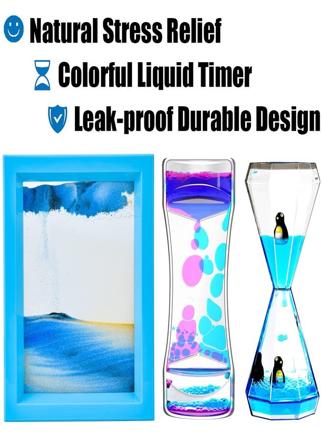 FKYTION Liquid Motion Bubbler & Diamond Shaped Penguin Liquid Timer and Moving Sand Art Picture Pack of 3 Activity Calm Relaxing Desk Toys Voted Best Gift! - Image 2